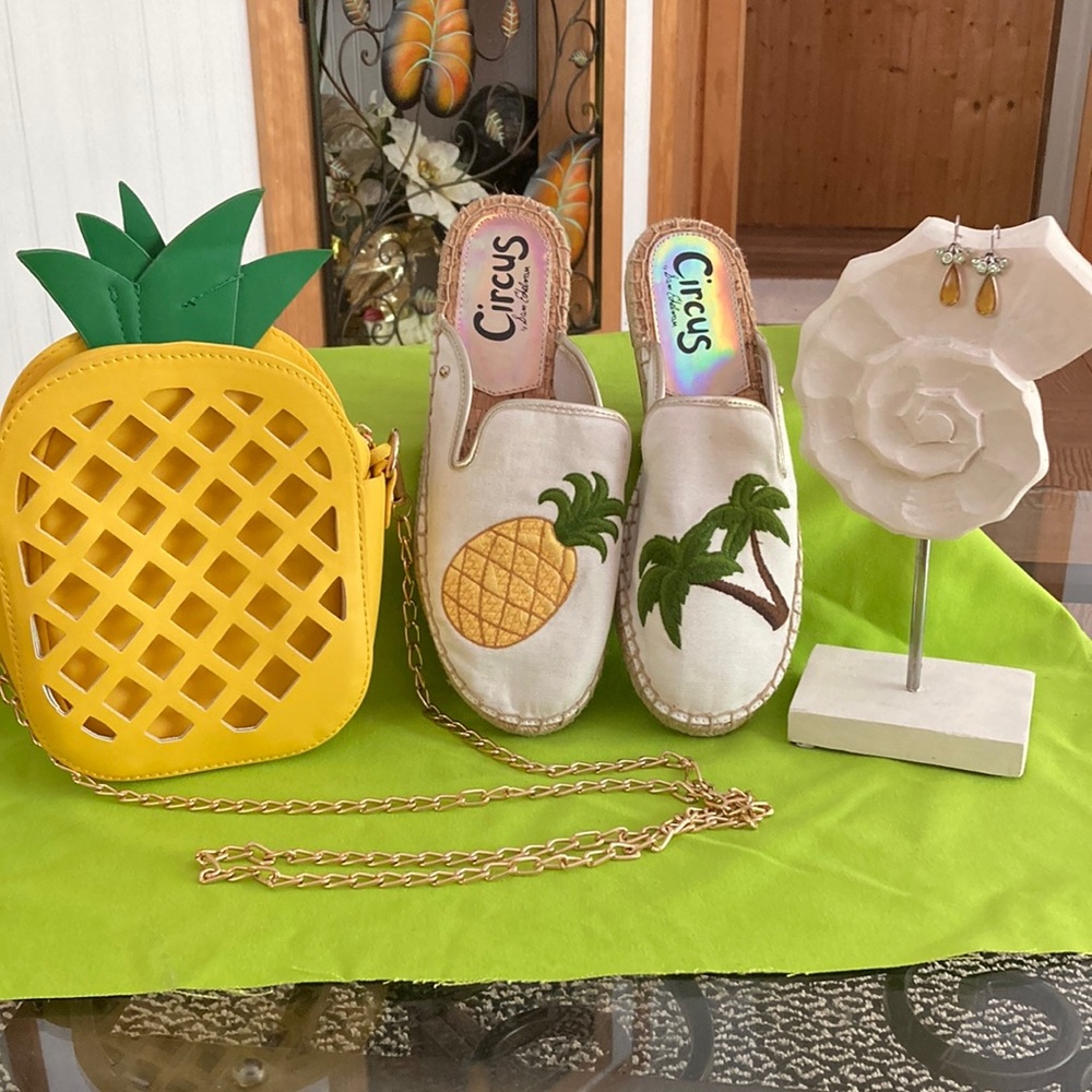 Circus Pineapple Espadrilles and Bag Set and earrings 7 1/2